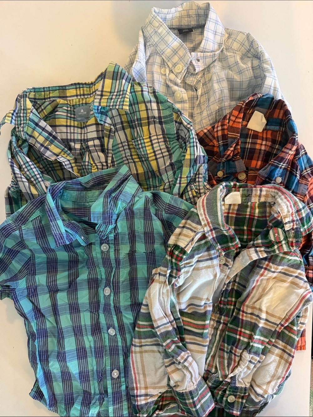 GAP Kids Plaid Button-Down Shirt Bundle - Green, Blue, White, Orange, Tan